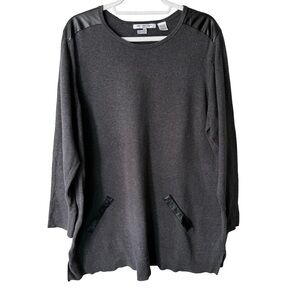 Eight Eight Eight Charcoal Tunic with Black Faux Leather Details Size 2X Cozy